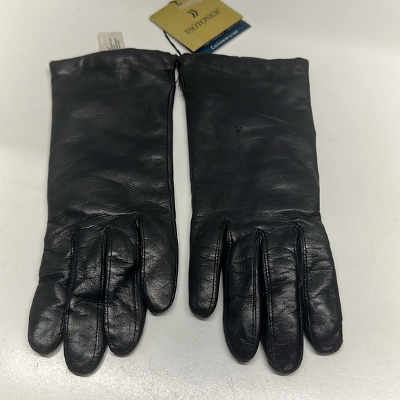Isotoner Aris 115 Leather Gloves Cashmere Lined Winter Luxury Black New One Size - Picture 3 of 7